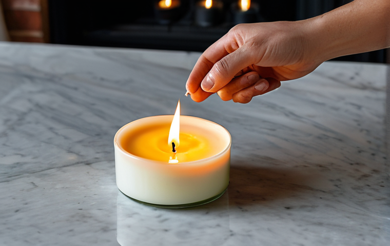 **Prompt 1: The Perfect First Burn**
A professional, fully clothed person, with perfect anatomy and natural pose, gently observing a high-quality scented candle burning on a stable, heat-resistant surface. The candle's wax pool is perfectly melted from edge to edge, showcasing an even, full-diameter liquid surface. The flame is steady and clean, indicating optimal first burn and "wax memory" formation. The background is a cozy, softly lit living room interior with tasteful, modern decor. The scene emphasizes proper candle care and longevity, exuding a sense of calm and expertise. Professional photography, high resolution, detailed, well-formed hands, correct proportions, modest clothing, appropriate attire, safe for work, appropriate content, family-friendly.