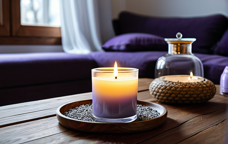 Aromatherapy Oasis**

"A cozy home setting with a handcrafted soy wax candle burning on a wooden table, fully clothed person in background relaxing, safe for work, appropriate content, infused with lavender essential oil, modest decor, diffused light, creating a calming atmosphere, perfect anatomy, natural proportions, professional photography, high quality, family-friendly."

**