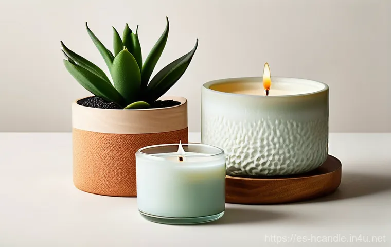 캔들 브랜드 추천 - **"The Alchemy of Aroma":** A close-up shot of a beautifully crafted soy wax candle with a clean, st...