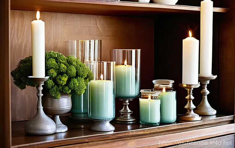 캔들 보관 방법 - **Prompt:** A serene and aesthetically pleasing display of a meticulously organized candle collectio...