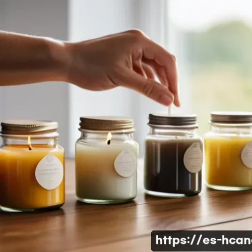 핸드메이드 캔들 판매 노하우 - A close-up of an artisan's hands (wearing a simple, fitted t-shirt or blouse underneath) carefully p...