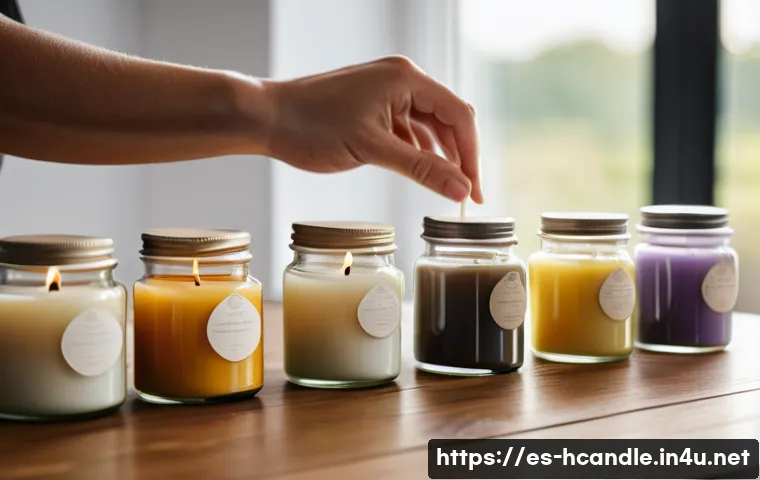 핸드메이드 캔들 판매 노하우 - A close-up of an artisan's hands (wearing a simple, fitted t-shirt or blouse underneath) carefully p...