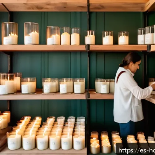 캔들 공방 홍보 방법 - A cozy artisan candle workshop interior, featuring a skilled craftsperson carefully pouring natural ...